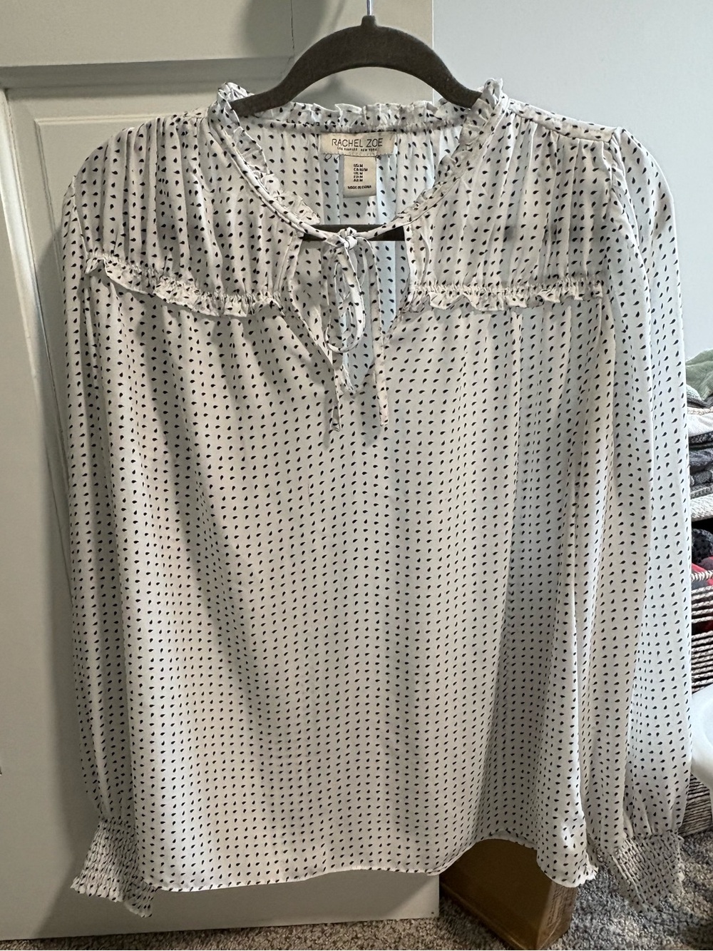 Rachel Zoe White Blouse with Black Dot Print
